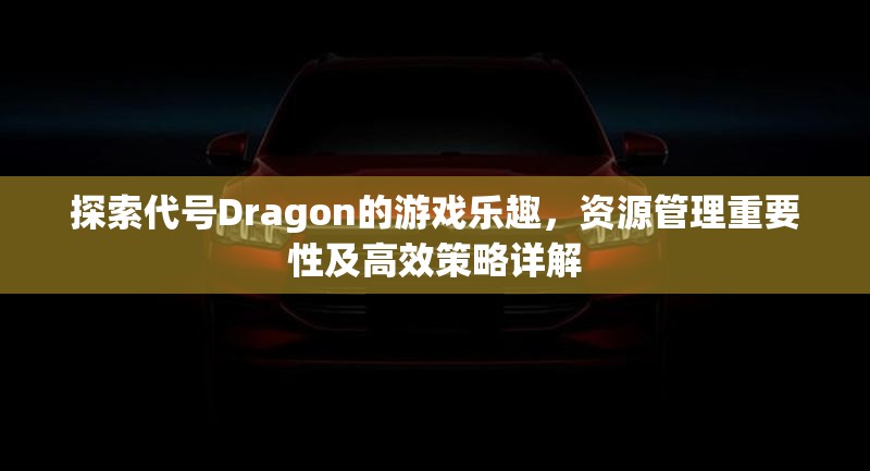 探索代号Dragon的游戏乐趣，资源管理重要性及高效策略详解