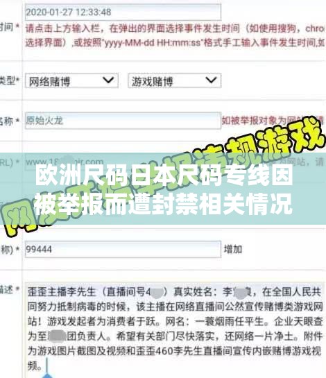 欧洲尺码日本尺码专线因被举报而遭封禁相关情况说明