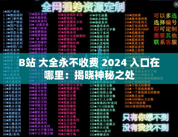 B站 大全永不收费 2024 入口在哪里：揭晓神秘之处