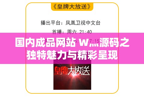 国内成品网站 W灬源码之独特魅力与精彩呈现