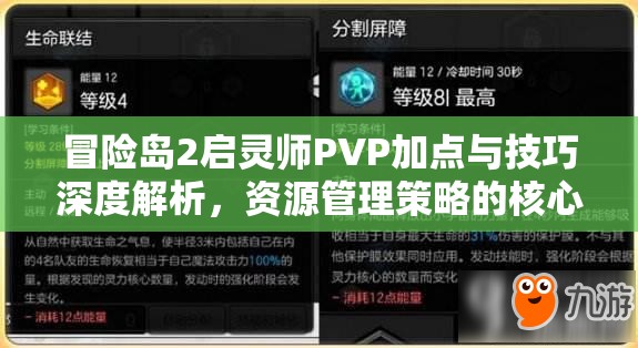 冒险岛2启灵师PVP加点与技巧深度解析，资源管理策略的核心实践与运用