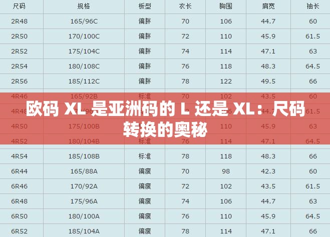 欧码 XL 是亚洲码的 L 还是 XL：尺码转换的奥秘