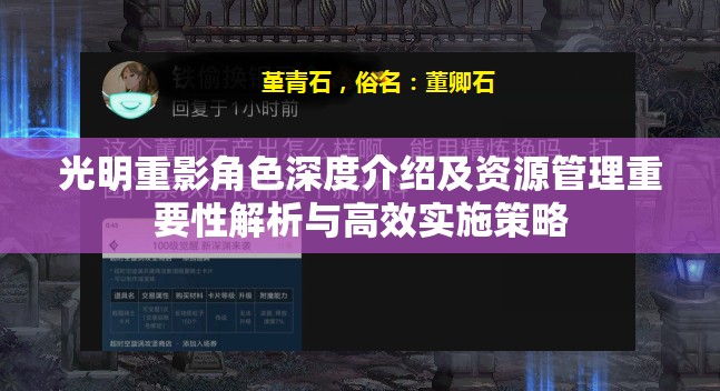 光明重影角色深度介绍及资源管理重要性解析与高效实施策略