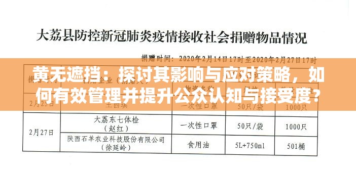 黄无遮挡：探讨其影响与应对策略，如何有效管理并提升公众认知与接受度？