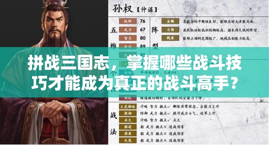 拼战三国志，掌握哪些战斗技巧才能成为真正的战斗高手？