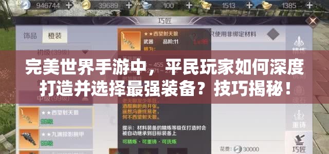 完美世界手游中，平民玩家如何深度打造并选择最强装备？技巧揭秘！